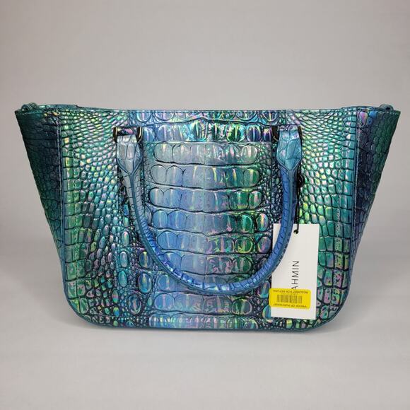 BRAHMIN Small Ashlee Blue Topaz Melbourne Satchel Leather Iridescent Holo NWT - Picture 7 of 14
